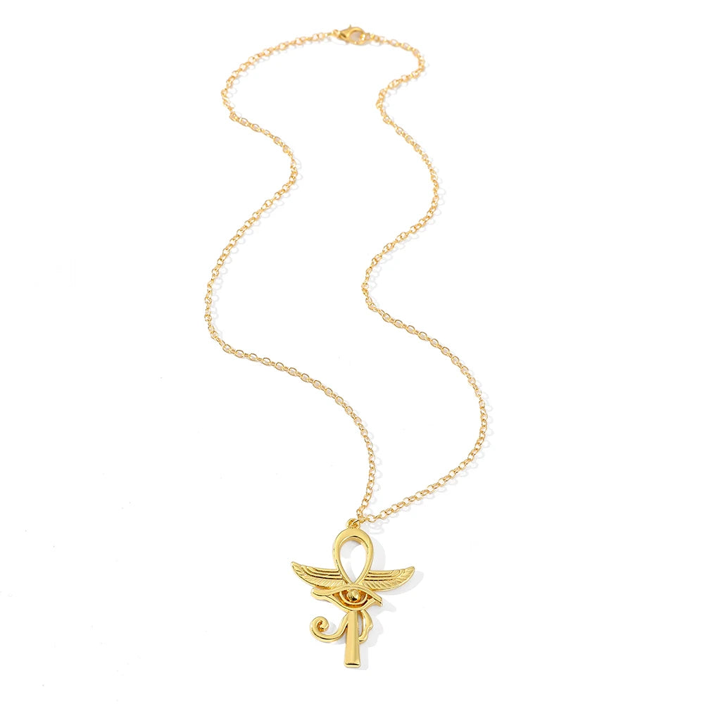 Eye Of Horus Ankh Necklace Women Men Ancient Egypt Wing Ankh Cross Pendant Necklaces Choker Silver Gold Plated Religious Jewelry