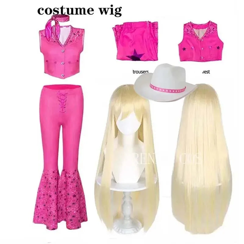 Women Princess Cosplay Costume Pink outfits Suit  Disguise Bar Bi Pink Suit Scarf Hat for Comic Con Halloween