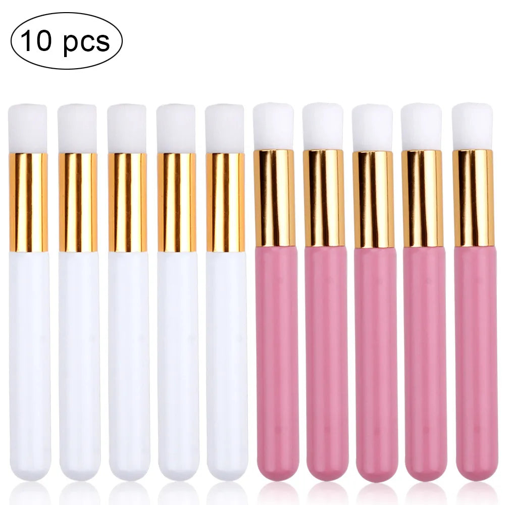10-piece makeup brush set for eyelash care with white and pink handles for precise application
