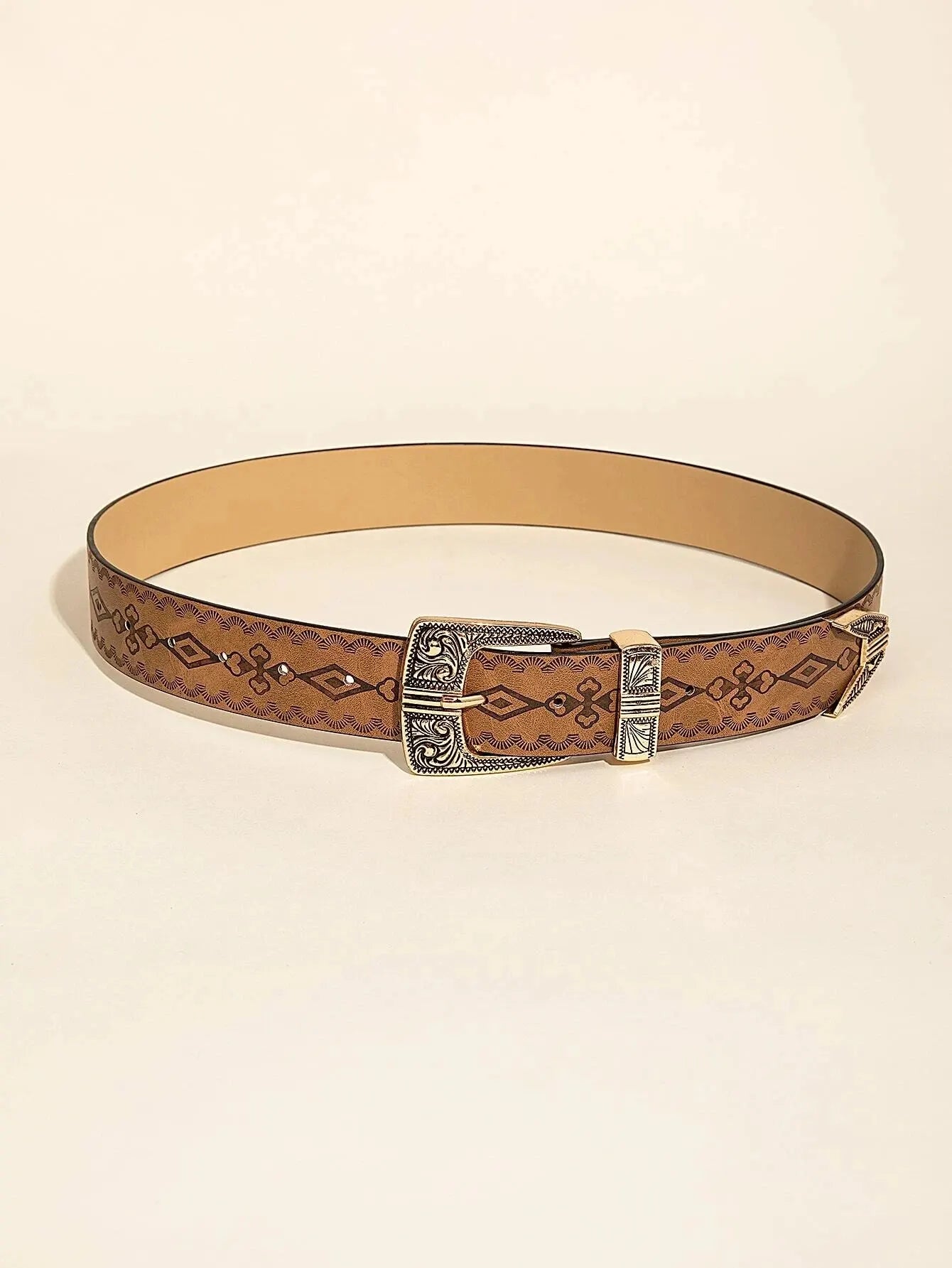 Vintage Carved Buckle PU Wide Belts Boho Brown Embossed Waistband Western Jeans Pants Belt Trendy Dress Coat Girdle For Women