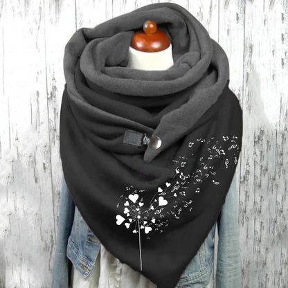Fashion Scarf Graphic Music Note Print Square Scarves With Button Clasp Women Winter Warm Scarf Female Neck Warmer Blanket Wraps