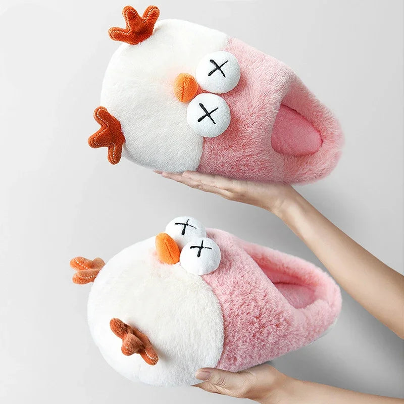 Women's Home Slippers Cute Cartoon Bird Cotton Slippers Winter Warm and Anti Slip Slippers