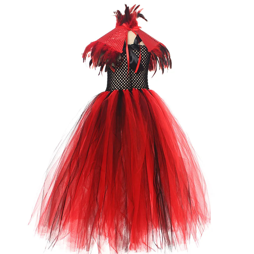 Halloween Vampire Costume for Girls Devil Witch Gothic Puffy Mesh Clothes Demon Vampires Queen Cosplay Carnival Party Dress