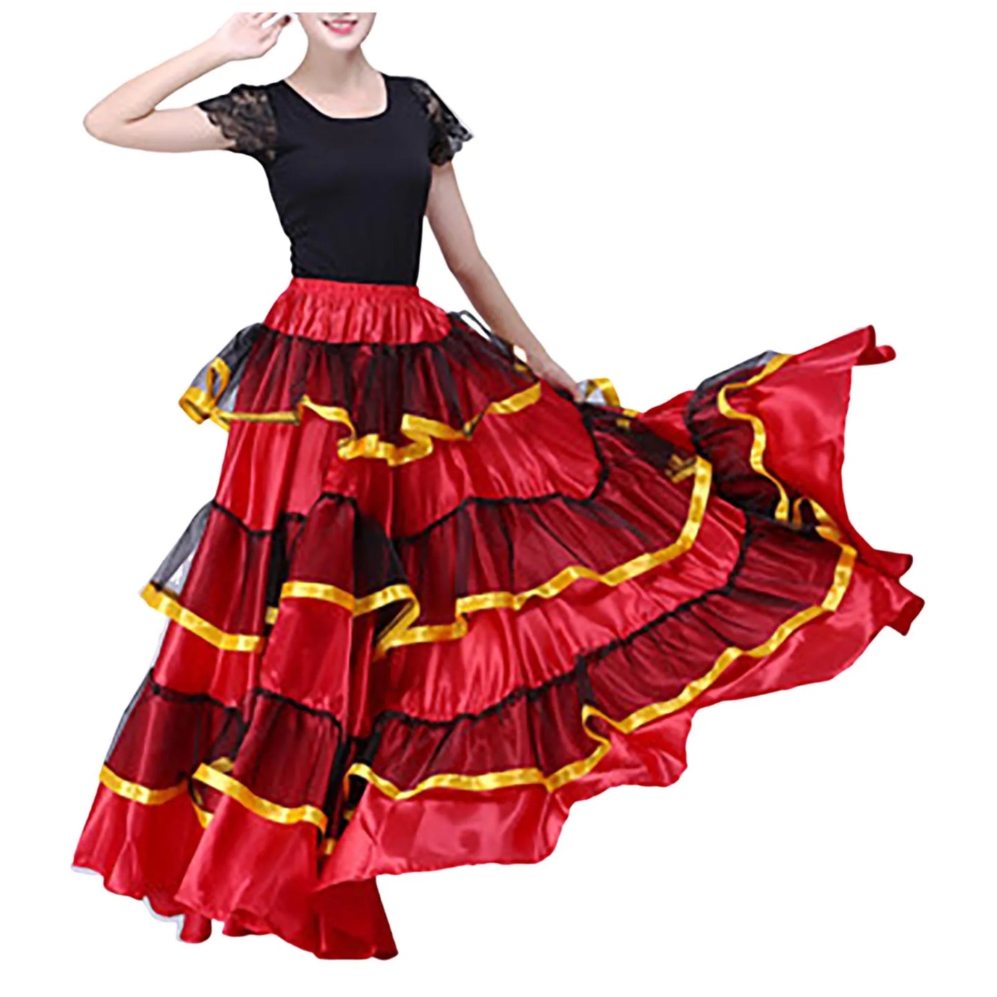 Womens Spanish Bull Dance Skirt Belly Dance Skirt Large Swing Skirt Ruffle Long Full Folkloric Mexican Skirt Flowy Dancing Dress