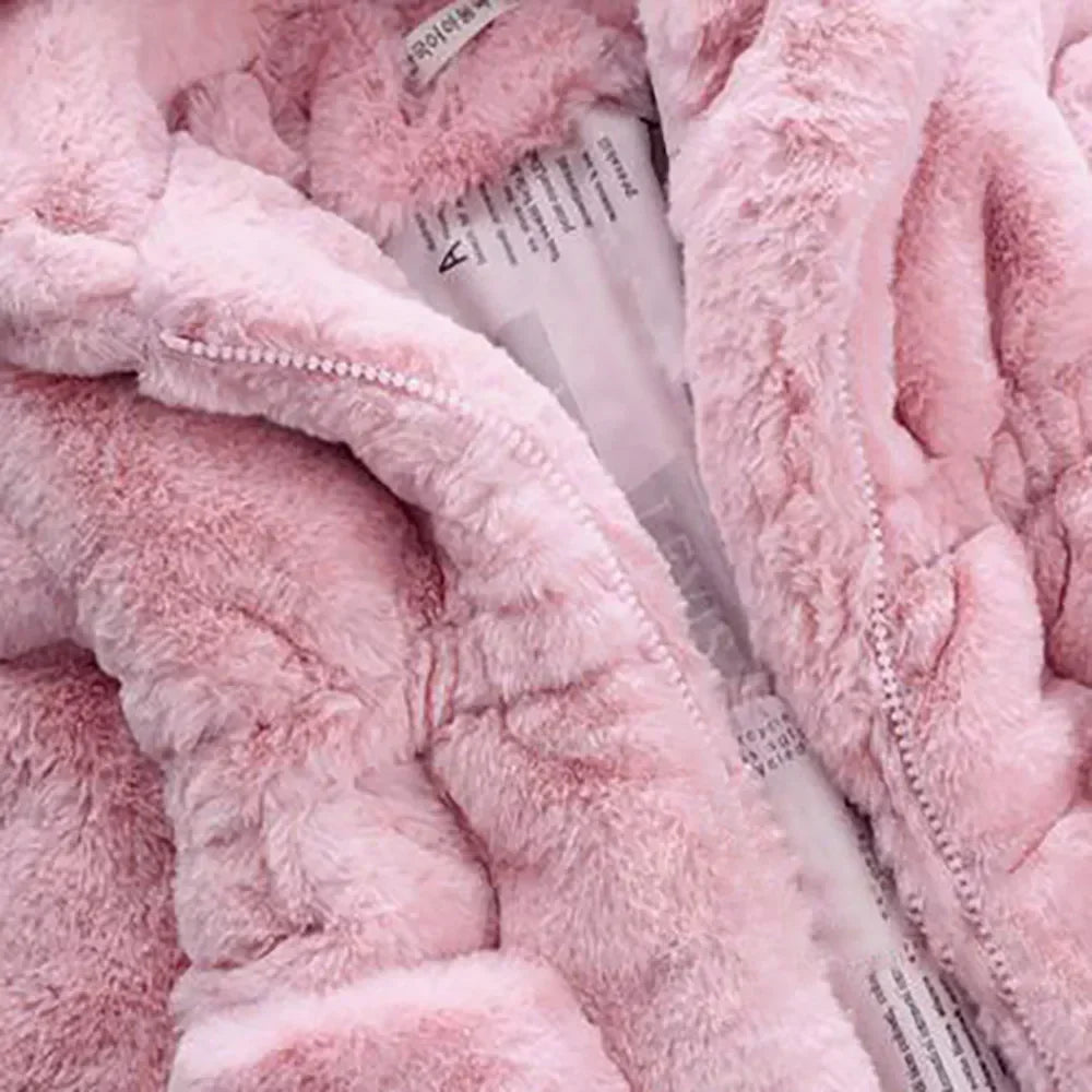 Winter Girl's Coat Furry New Hooded Bear Solid Color Long-sleeved Coat Thick Warm Cute Girls All Fashion Shawl