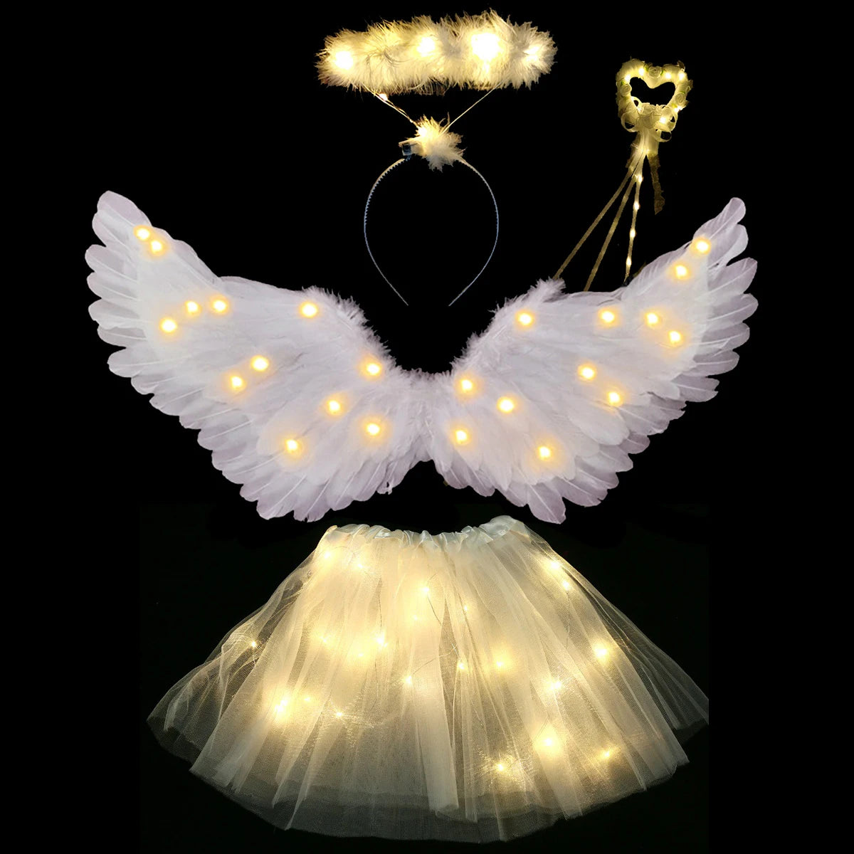 EtherealBe light up angel costume for girls featuring glowing wings, halo, and tutu skirt