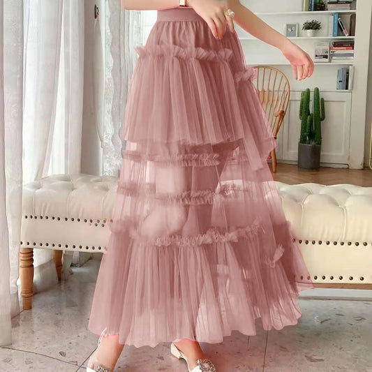 Skirts For Party 2024 Women's Long Summer Tulle Skirt Elegant High Waist Cocktail Party Wedding Flared Hem Dance Skirt for Girls