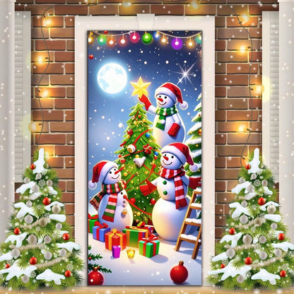 Christmas door casing, snowman decorated Christmas tree, washable to add joy, perfect holiday, entrance and outdoor party