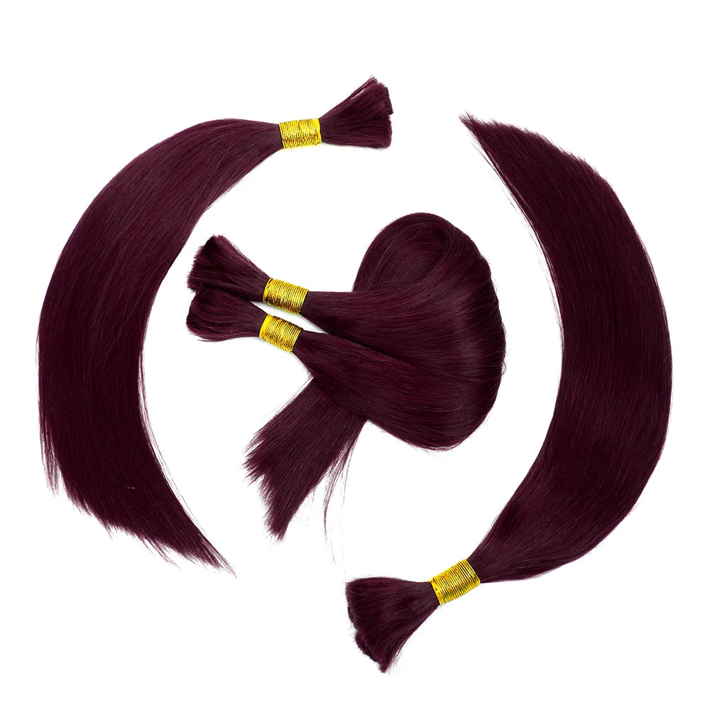 Lovevol 100G Straight Bundles 99J Burgundy Straight Human Hair Bulk For Braiding No Weft Color 100% Human Hair Extensions 16-26