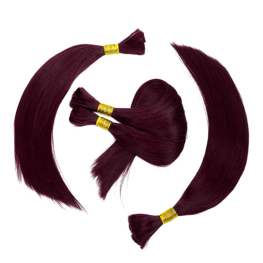 Lovevol 100G Straight Bundles 99J Burgundy Straight Human Hair Bulk For Braiding No Weft Color 100% Human Hair Extensions 16-26