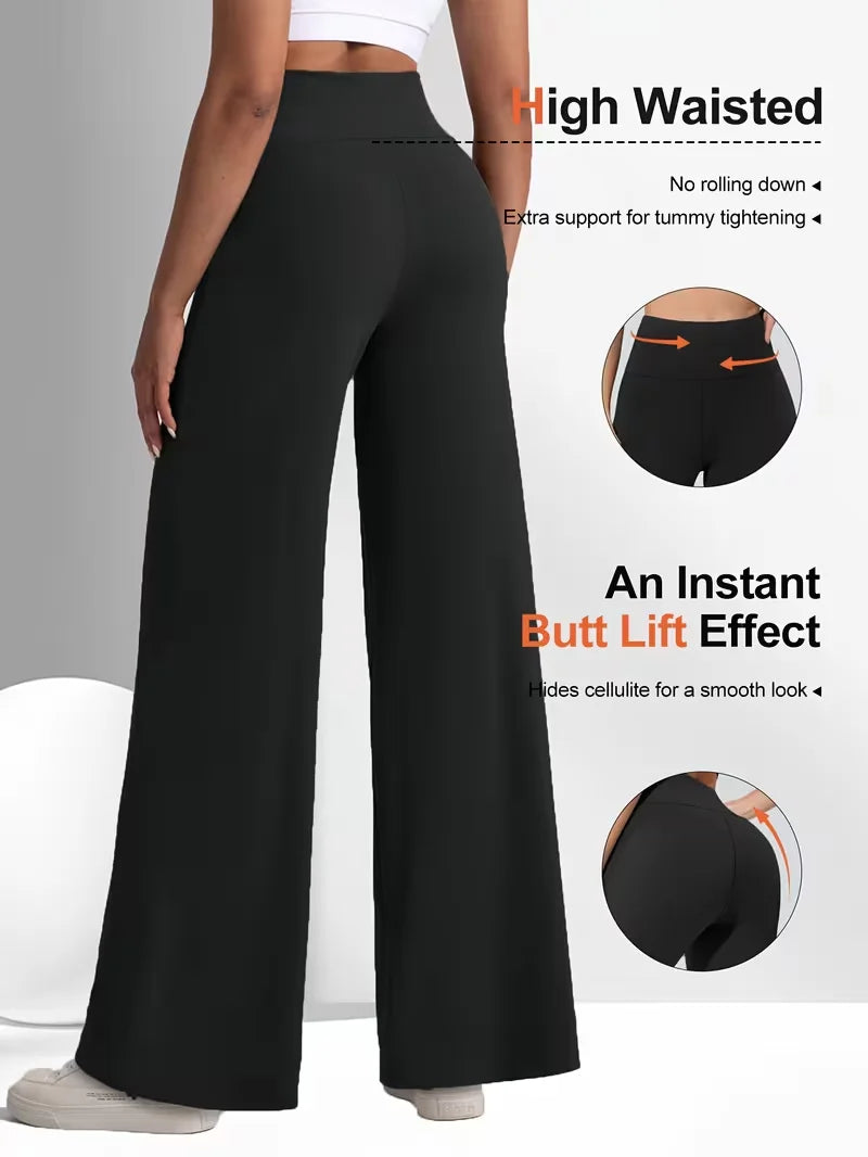 Women's Spring & Summer Wide-Leg Athletic Pants, High-Waisted Butt-Lifting Tummy-Control Yoga Pants,Plus Size Clothes,Jeans（New）