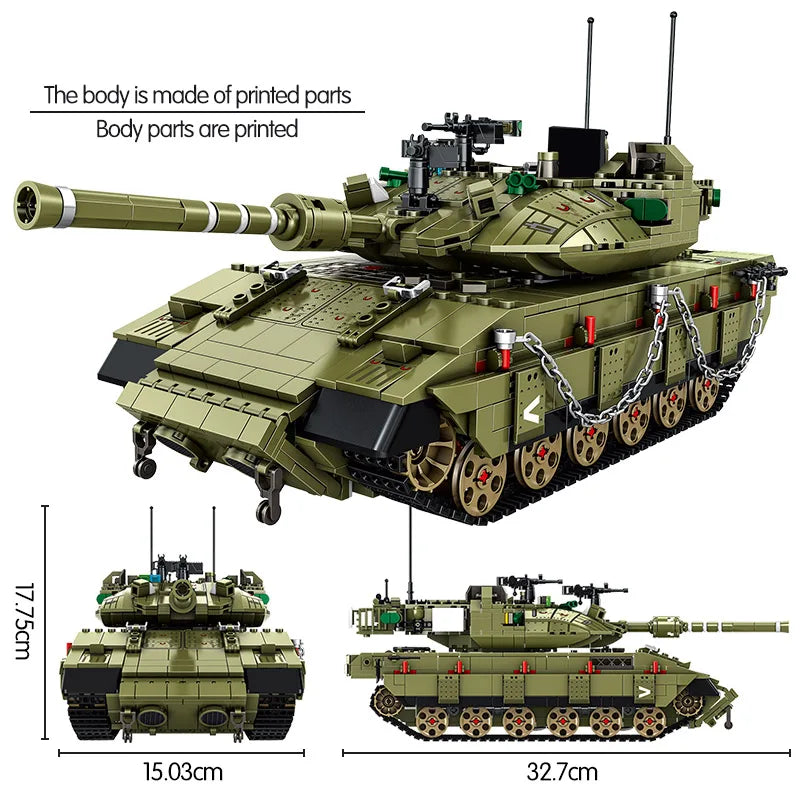 WW2 Military Leopard 2A4 Battle Tank Series Building Blocks Brick Model MOC Army Weapon Boy Set Kid Toy Childrens Christmas Gift