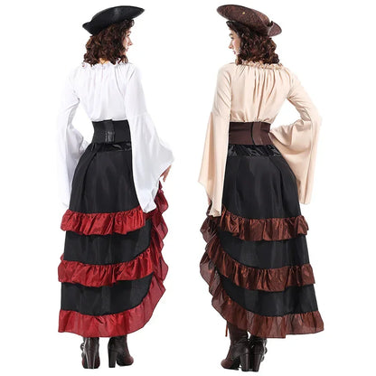 Halloween Womens'S Medieval Pirate Costume Captain Huntress Clubwear Corset Dress Lace Up Play Suit Cosplay Fancy Party Dress