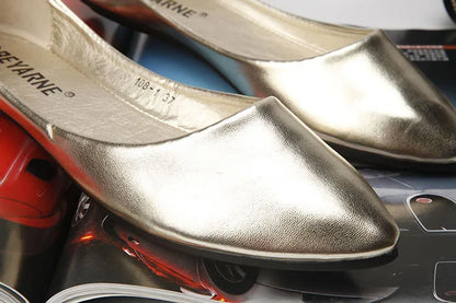 New Women's Shoes Bright Surface Soft Leather Comfortable Flat Shoes Pointed Solid Color Shallow Mouth Single Shoe Zapatos Mujer
