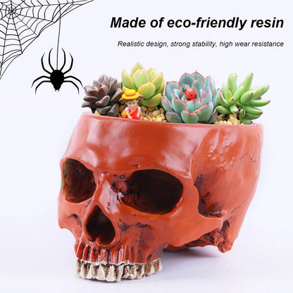 Resin Skull Flower Pot Home Garden Office Decor Planter Container Skeleton Desktop Flower Pot Halloween Skeleton Flowerpot