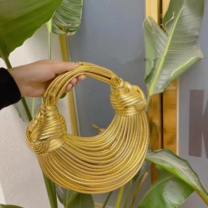 Handbags for Women 2023 New in Gold Luxury Designer Brand Handwoven Noodle Bags Rope Knotted Pulled Hobo Silver Evening Clutch