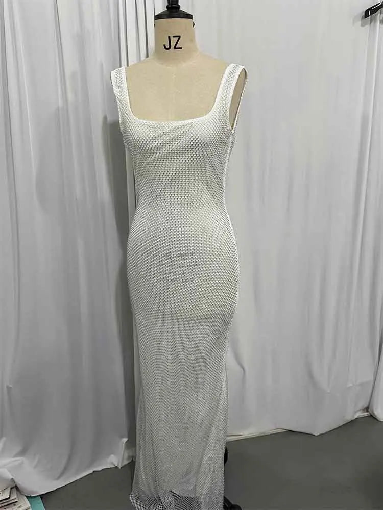 NIDANSSI 2025 Diamonds Glitter Backless Sexy Dress For Women Robes Evening Club Party Dress Bodycon Mini Summer Dress Vestidos