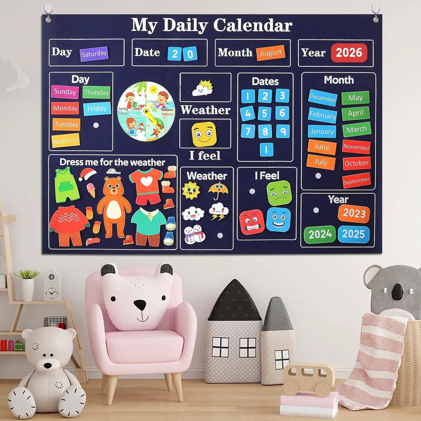 My First Daily Calendar Montessori Felt Story Board Set Loop Time Learning Center, A Weekly Chart For Children's Learning