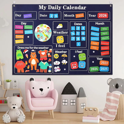 My First Daily Calendar Montessori Felt Story Board Set Loop Time Learning Center, A Weekly Chart For Children's Learning