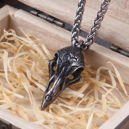 Retro Nordic Odin Crow Skull Pendant for Men Women Gothic 316L Stainless Steel Raven Skull Necklace Fashion Jewelry with box