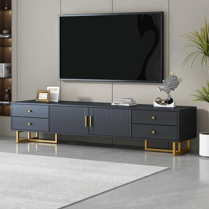 71" Fluted TV Stand, Modern Low Stand for TVs up to 80 Inches, Entertainment Center with Storage and 4 Drawers