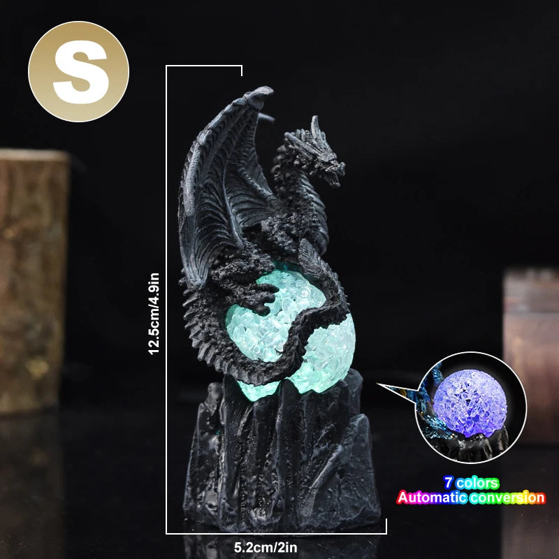 7 Color Change Lava Resin Base Dragon Statues Luminescent Dinosaur Holy Dragon Battle Dragon Home Desktop Sculpture Kids Gifts