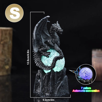 7 Color Change Lava Resin Base Dragon Statues Luminescent Dinosaur Holy Dragon Battle Dragon Home Desktop Sculpture Kids Gifts