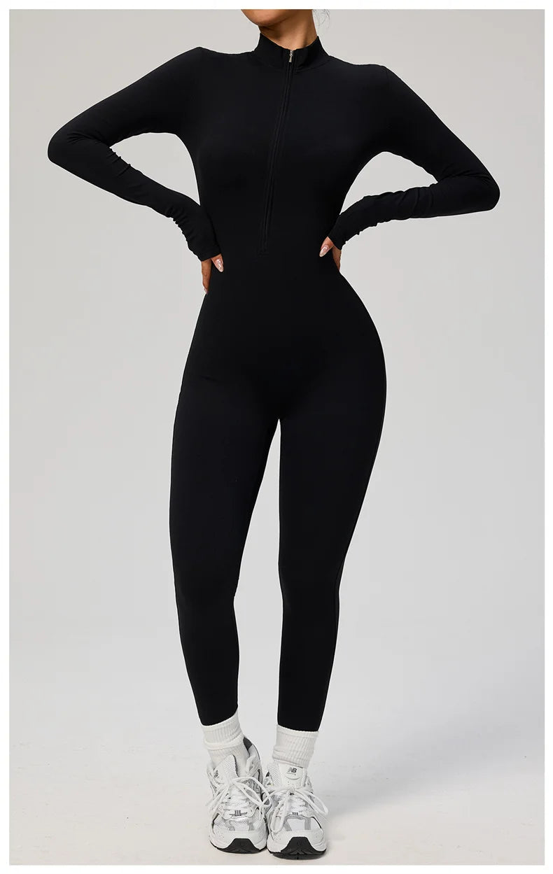 TRY TO BN Sports Yoga Jumpsuit Long Sleeves Zipper Sportswear Fitness Pants Workout Bodysuit One Piece Tights Women Gym Clothing