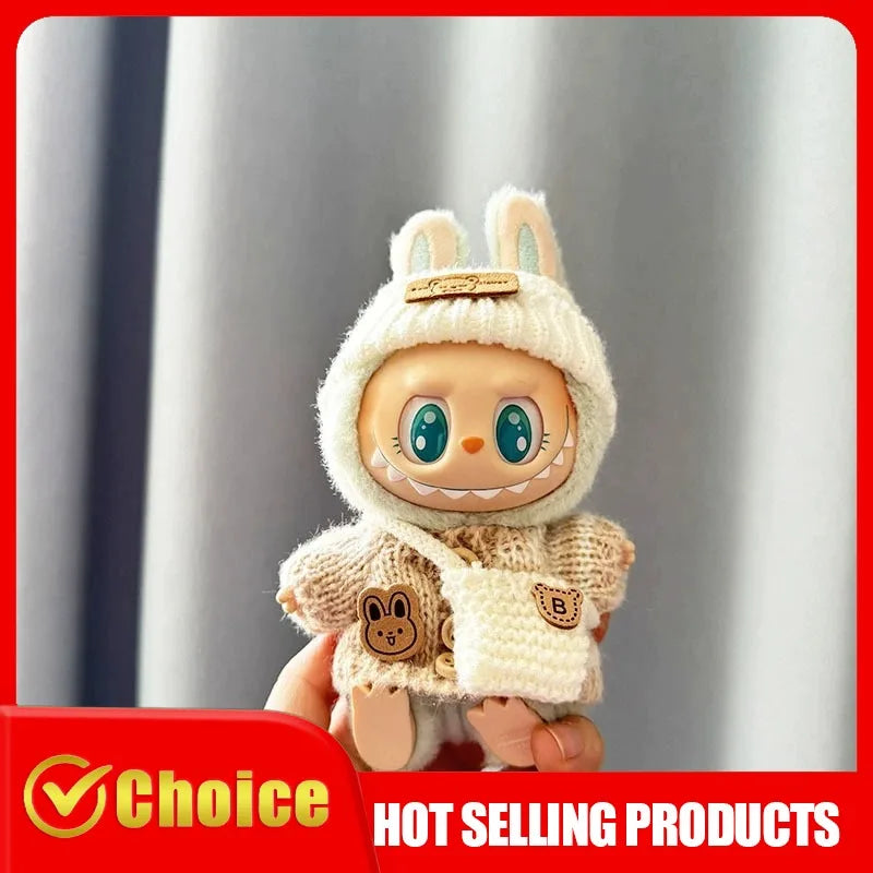 Labubu Sitting Party Dolls Cute Mini Plush Toy with Easter Bunny Sweater Outfit Labubu Series I II Collectible Doll Clothing