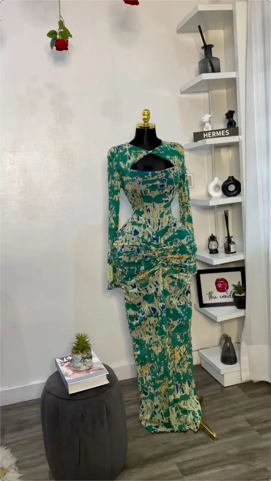 CM.YAYA Women Draped V-neck Cutout Front Ruched Stacked Bodycon Midi Long Maxi Dress 2025 Night Club Party Vestidos Sexy Dresses