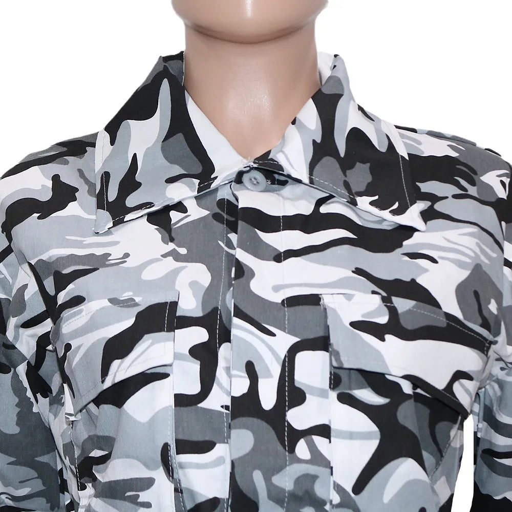 Women's Clothes Coats Casual Fashion Camouflage Print Large Pocket Lapel Long Sleeve Short Jacket for Women