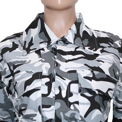 Women's Clothes Coats Casual Fashion Camouflage Print Large Pocket Lapel Long Sleeve Short Jacket for Women