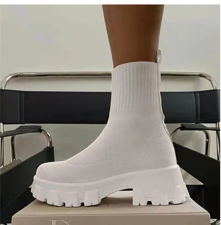 Women Boots 2025 Platform Boots For Autumn Winter Shoes Slip On Platform Shoes Women Ankle Boots White Heels Short Botas Mujer