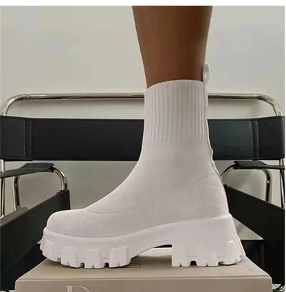 Women Boots 2025 Platform Boots For Autumn Winter Shoes Slip On Platform Shoes Women Ankle Boots White Heels Short Botas Mujer