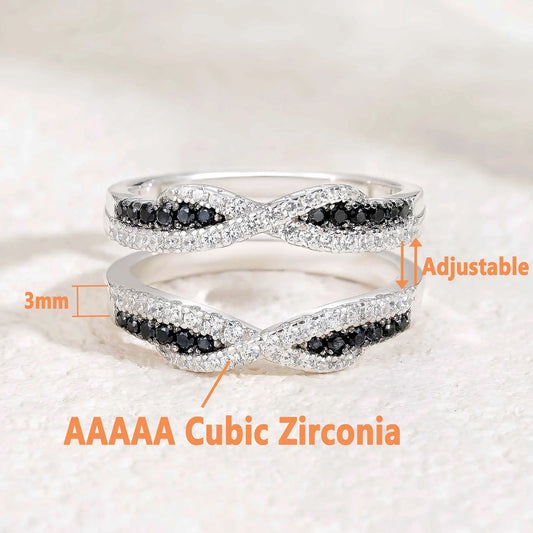 Newshe 925 Sterling Silver Black Blue White 5A Grade Cubic Zircon Wedding Ring Enhancer for Women Twist Rope Design Fine Jewelry
