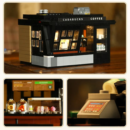 City 768Pcs Coffee Shop House With Led Lights Model Building Blocks Street View Cafe Store Assemble Bricks Toys Kids Adult Gift