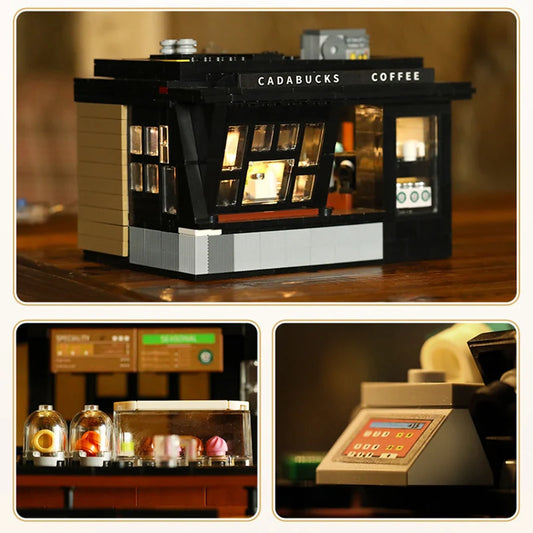 City 768Pcs Coffee Shop House With Led Lights Model Building Blocks Street View Cafe Store Assemble Bricks Toys Kids Adult Gift