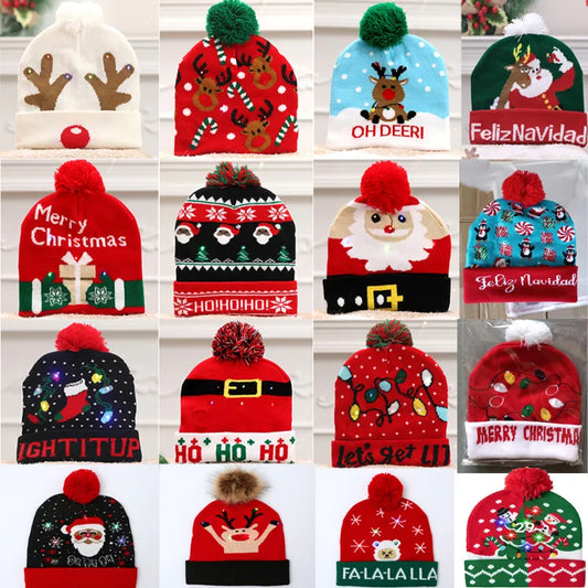 2024 NEW LED Christmas Hat Creative Flashing Led Light Knitted Hat Snowman Winter Warm Color Knitted Cap Christmas Gift