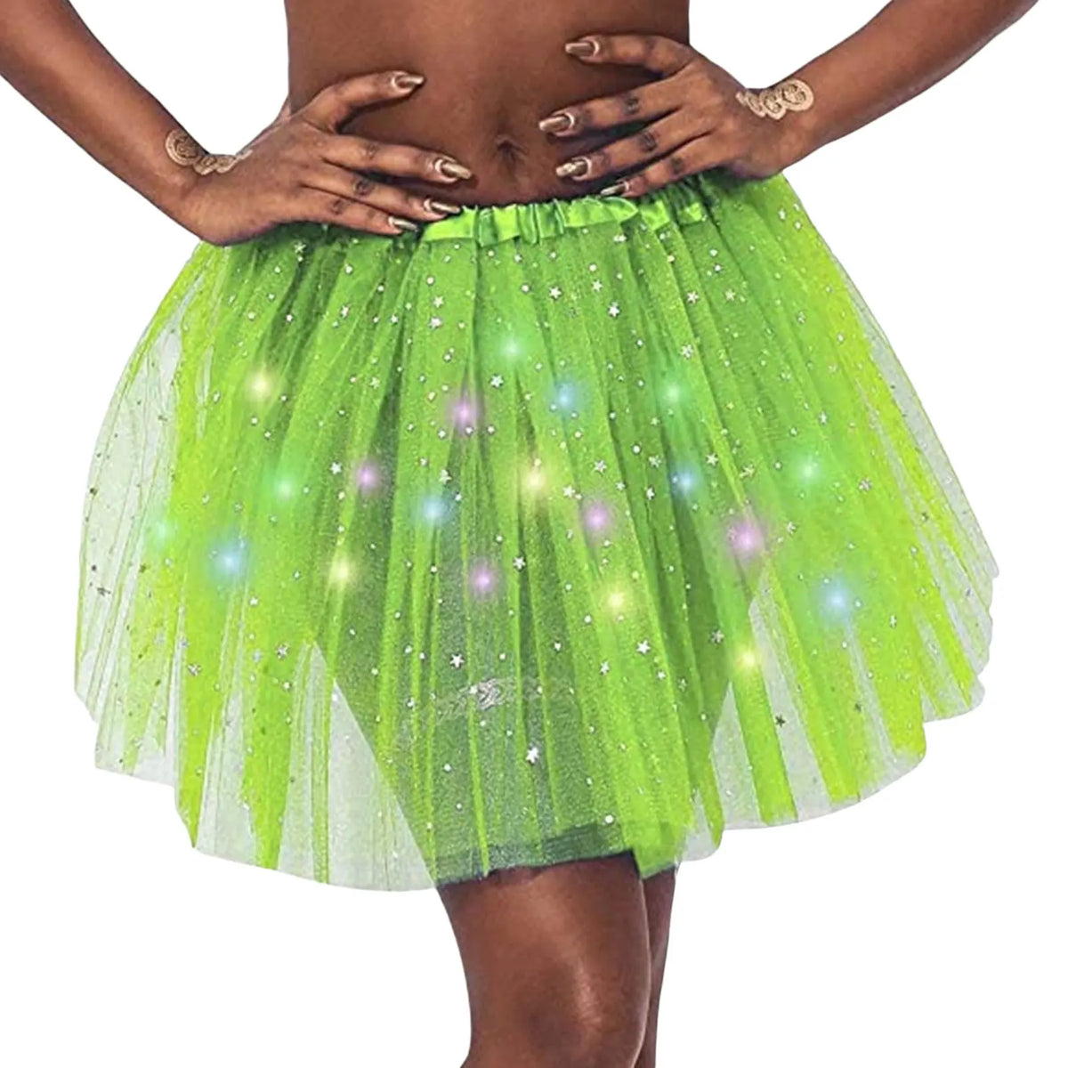 Bright green LED halloween tutu skirt for women with colorful lights and sparkles