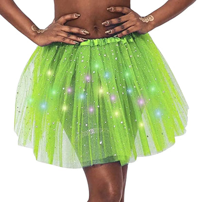 Bright green LED halloween tutu skirt for women with colorful lights and sparkles