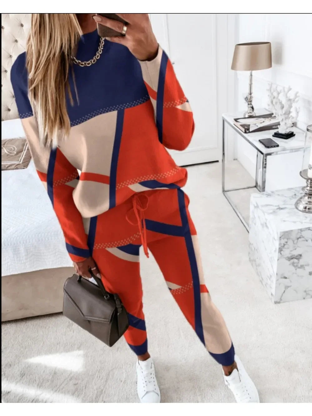 Autumn Winter Fashion Sports Style Two Piece Set Women Casual Printing Long Sleeve Tshirt Pants Two Piece Set Women