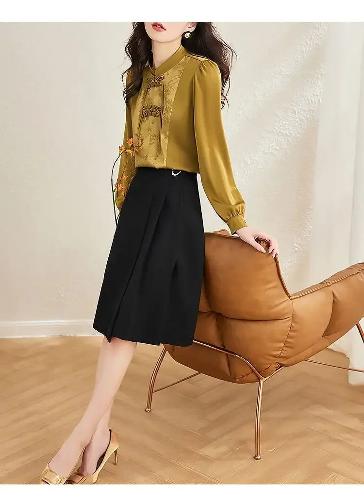 Early Spring Tops for Women Shirts for Spring Wear 2025 New French Temperament New Chinese Puff Sleeve Cardigan