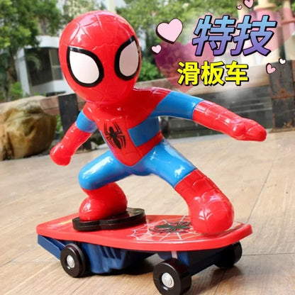 Kids Anime Spiderman Toy Flip Rotation Skateboard Car Ultraman Electric Music Stunt Scooters Birthday Toys