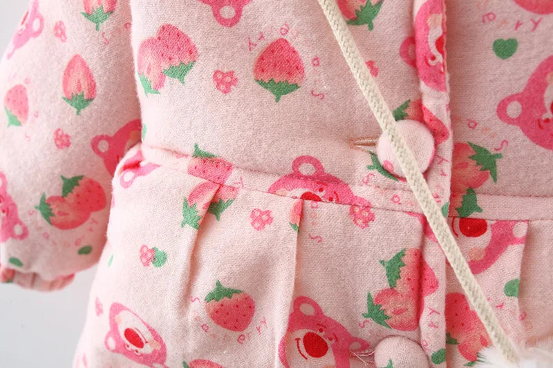 Winter Girls' Cotton Jacket, New Cute Children's Clothing, Solid Color Printed Girls' Cotton Jacket, Rabbit Ear Hooded Bag Gift