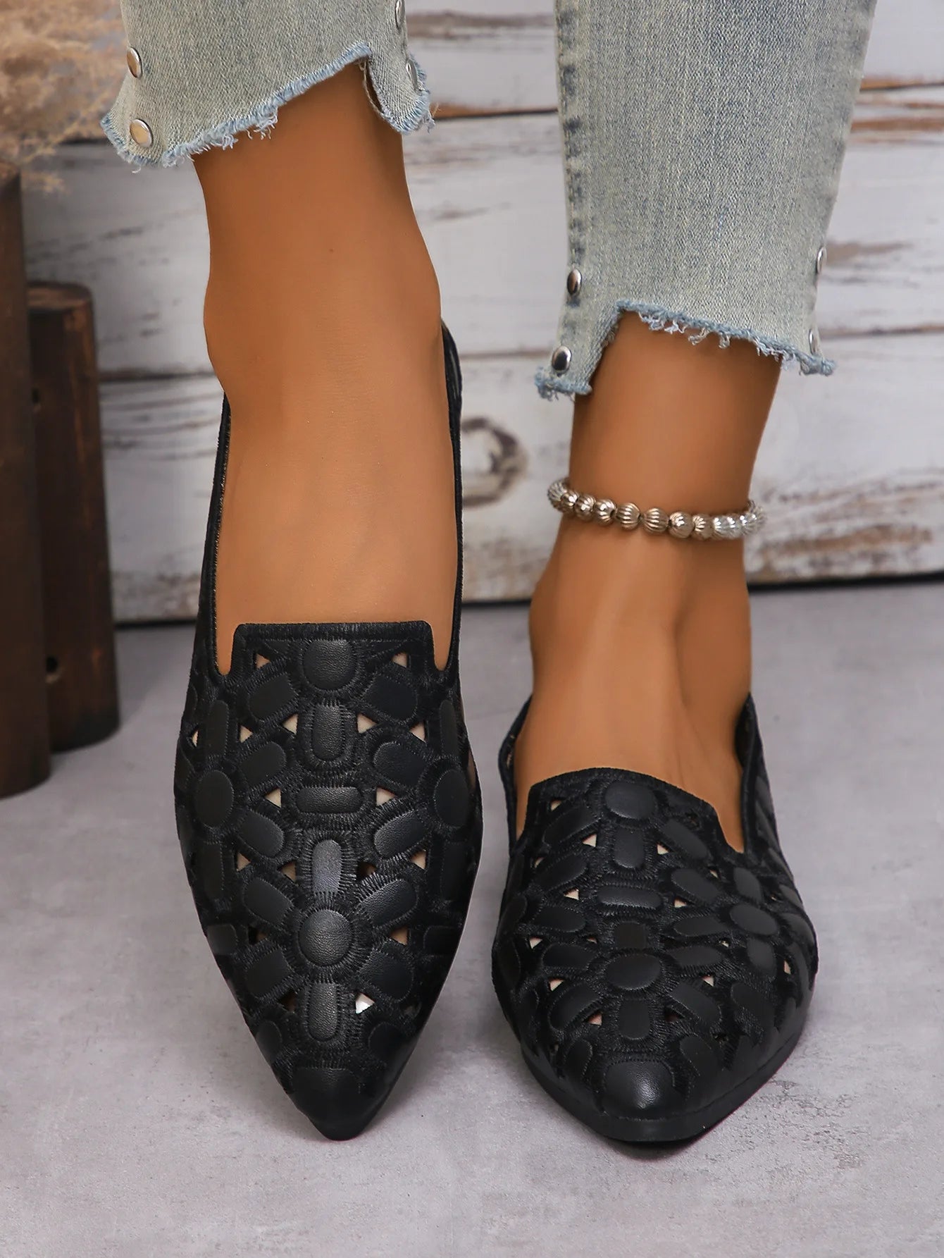 EtherealBe women's embroidered loafers in black with intricate detailing and a stylish design