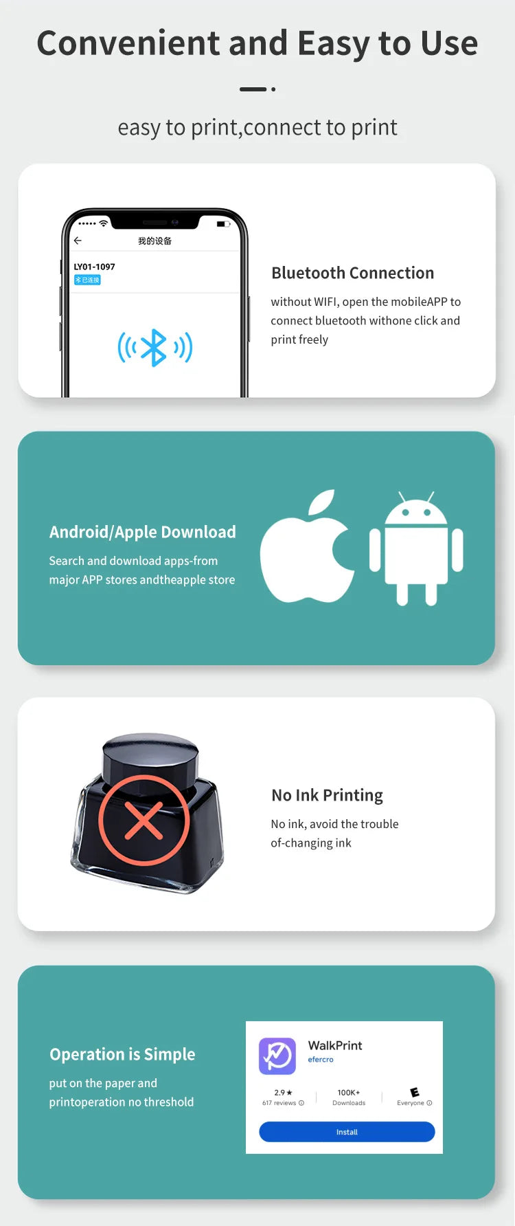 ZWN Portable Bluetooth Mini Printer Mobile Phone Photo Title Note Print Pocket Student Error Label Printer for Children's Gifts