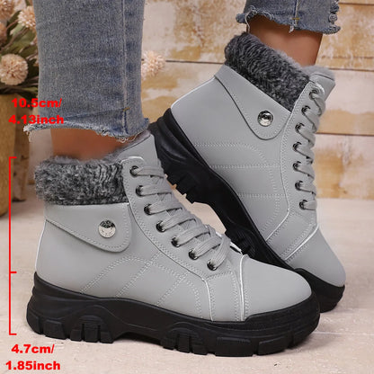 Winter Women's Boots Fashion High Top Warm Cotton Boots 2026 Winter New Women's Snow Boots Leather Casual Ankle Boot Botas Mujer