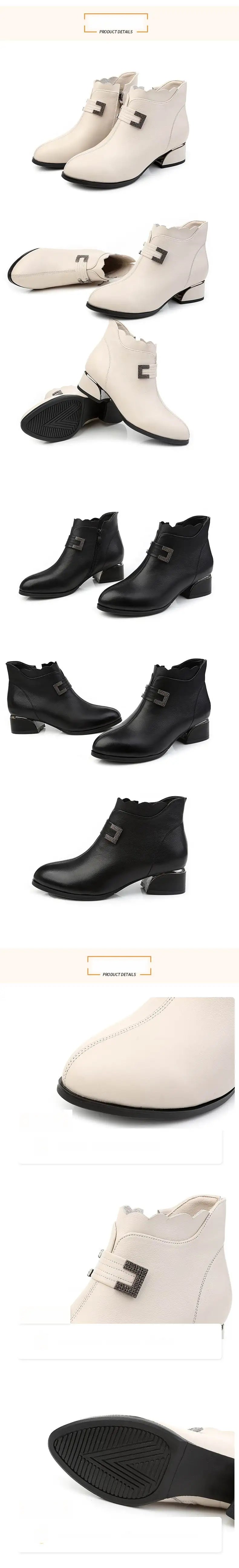 2025 Fashion Genuine Leather Ankle Boots Women Thick Heels Zipper Pointed Toe Autumn Winter Woman Shoes Soft Sole Short Boots