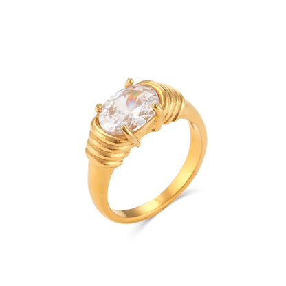 E.B.belle Zircon 18K Plated Stainless Steel Women's Rings Trendy Luxury Shiny Hypoallergenic Rings Sets Jewelry Decoration Gift