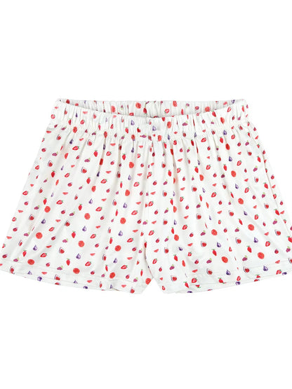 Women Y2K Cute Pajamas Shorts Set 2 Piece Fruit Print Short Sleeve Top and Shorts Bodycon Outfits Suit Lounge Cozy Sleepwear